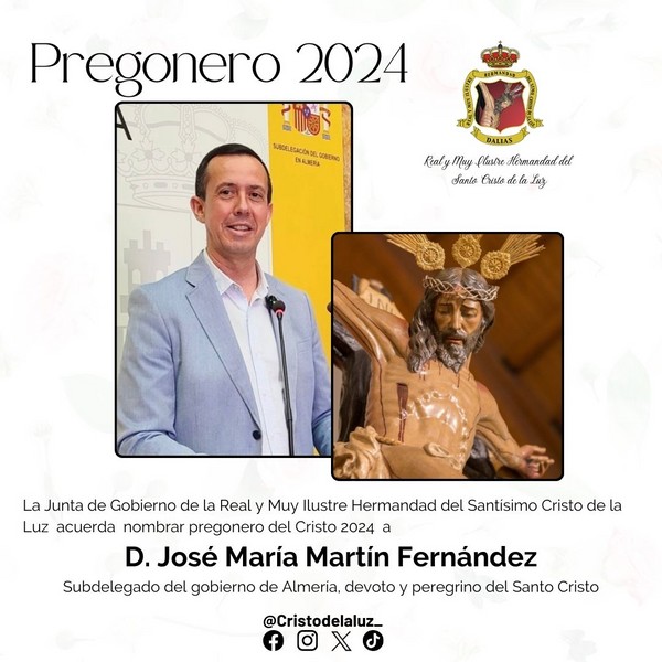 Pregonero para las Fiestas religiosas del Santo Cristo de la Luz 2024