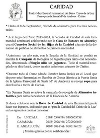 HOJA DE CARIDAD DE ESTA HERMANDAD