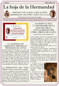 LA HOJA DE HERMANDAD Nº 4 AVANZA LA PROGRAMACIÓN DEL 3 DE MAYO