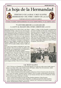 LA HOJA DE HERMANDAD Nº 5, DEDICADA AL 75 ANIVERSARIO DE LA LLEGADA DE LA ACTUAL IMAGEN DEL SANTO CRISTO DE LA LUZ