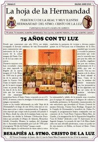 HOJA DE HERMANDAD DEDICADA AL 75 ANIVERSARIO DE LA IMAGEN DEL STO. CRISTO DE LA LUZ