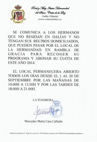 ACERCA DEL COBRO DE LA CUOTA FUERA DE DALÍAS NO DOMICILIADA