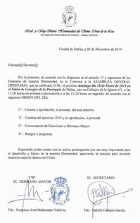 CONVOCATORIA ASAMBLEA GENERAL ORDINARIA PARA EL DOMINGO 18 DE ENERO