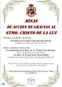 MISAS DE ACCIÓN DE GRACIAS AL STMO. CRISTO DE LA LUZ