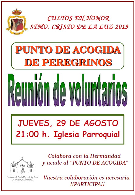 REUNIÓN INFORMATIVA - PUNTO DE ACOGIDA A PEREGRINOS- 29/08/2019