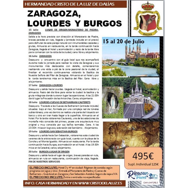 Viaje a Zaragoza, Lourdes y Burgos